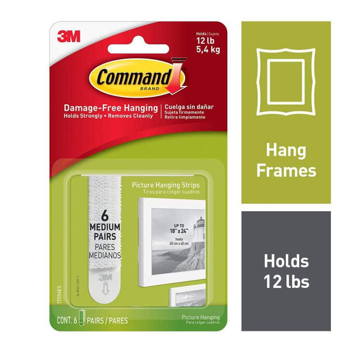 3M Command Medium White Picture Hanging Strips, 12 lb Capacity, 6 Pairs