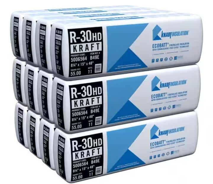 Knauf Insulation Ecobatt R-30 HD Unfaced Fiberglass Insulation Batts 8.25