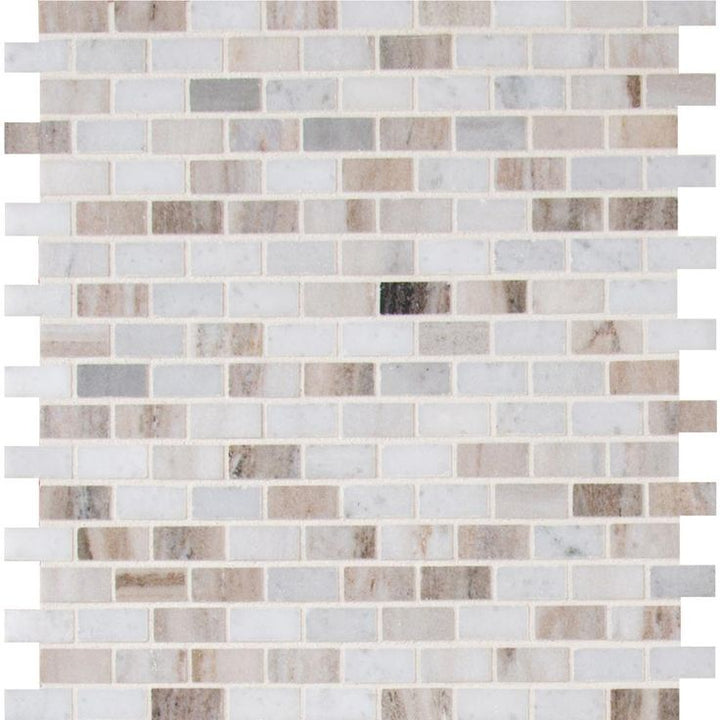 Palisandro Mini Brick 12 in. x 12 in. x 10 mm Polished Marble Mesh-Mounted Mosaic Tile (10 sq. ft./case)