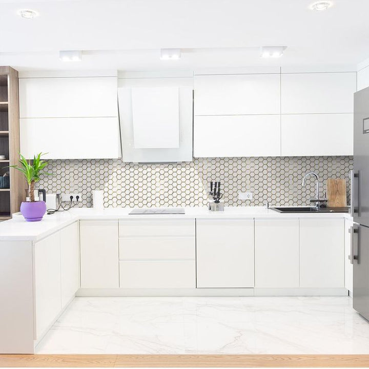 Jeffrey Court Karats White 10.625 in. x 11.125 in. x 8 mm Hexagon Natural Stone/Metal Wall and Floor Mosaic Tile