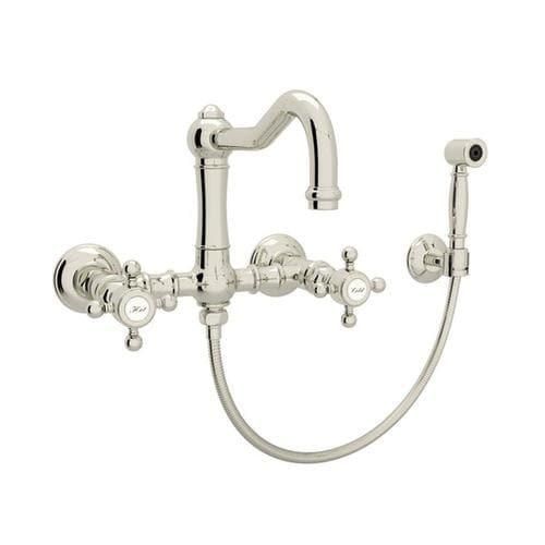 Rohl Italian Kitchen Acqui Polished Nickel 2-Handle Wall-Mount Bridge Handle Kitchen Faucet