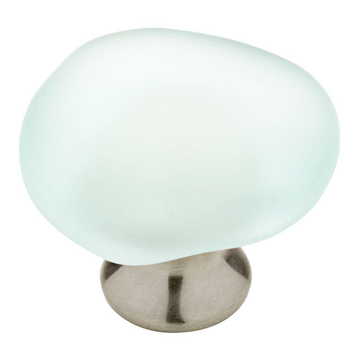 1-1/2 in. (38mm) Satin Nickel and Natural Aqua Sea Glass Cabinet Knob - Super Arbor