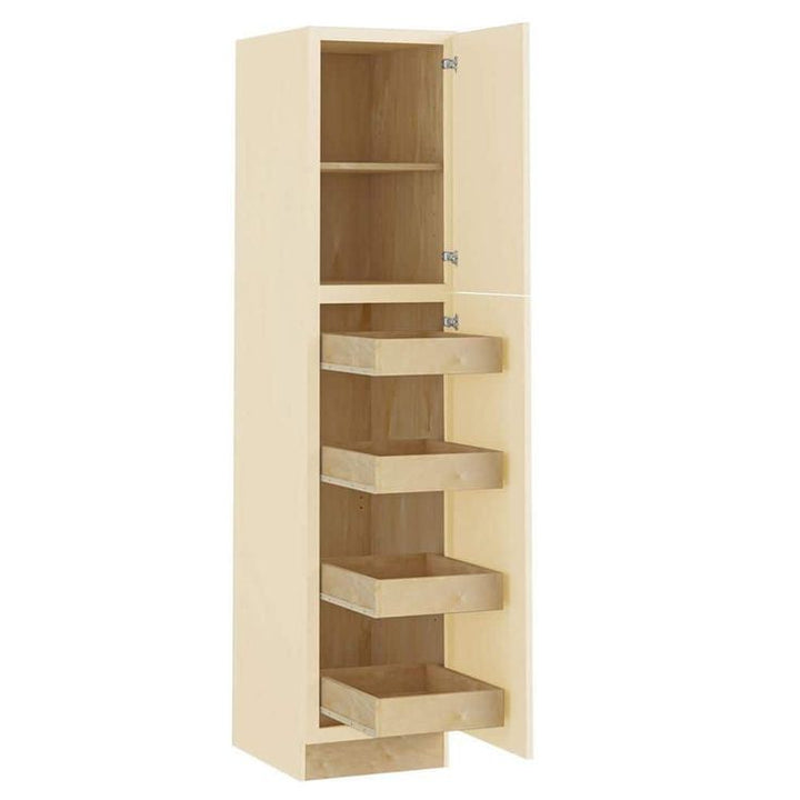 Home Decorators Collection Newport 18 in. W x 24 in. D x 90 in. H Assembled Plywood Pantry Kitchen Cabinet in Blended Cream with 4ROT Soft Close RH