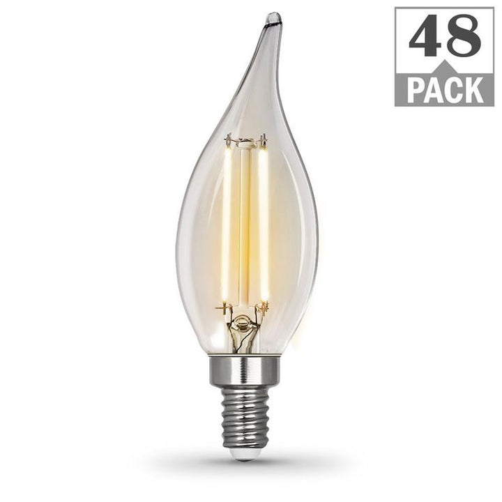Feit Electric 40-Watt Equivalent CA10 E12 Candelabra Clear Glass Vintage Edison LED Light Bulb with Filament Bright White (48-Pack)