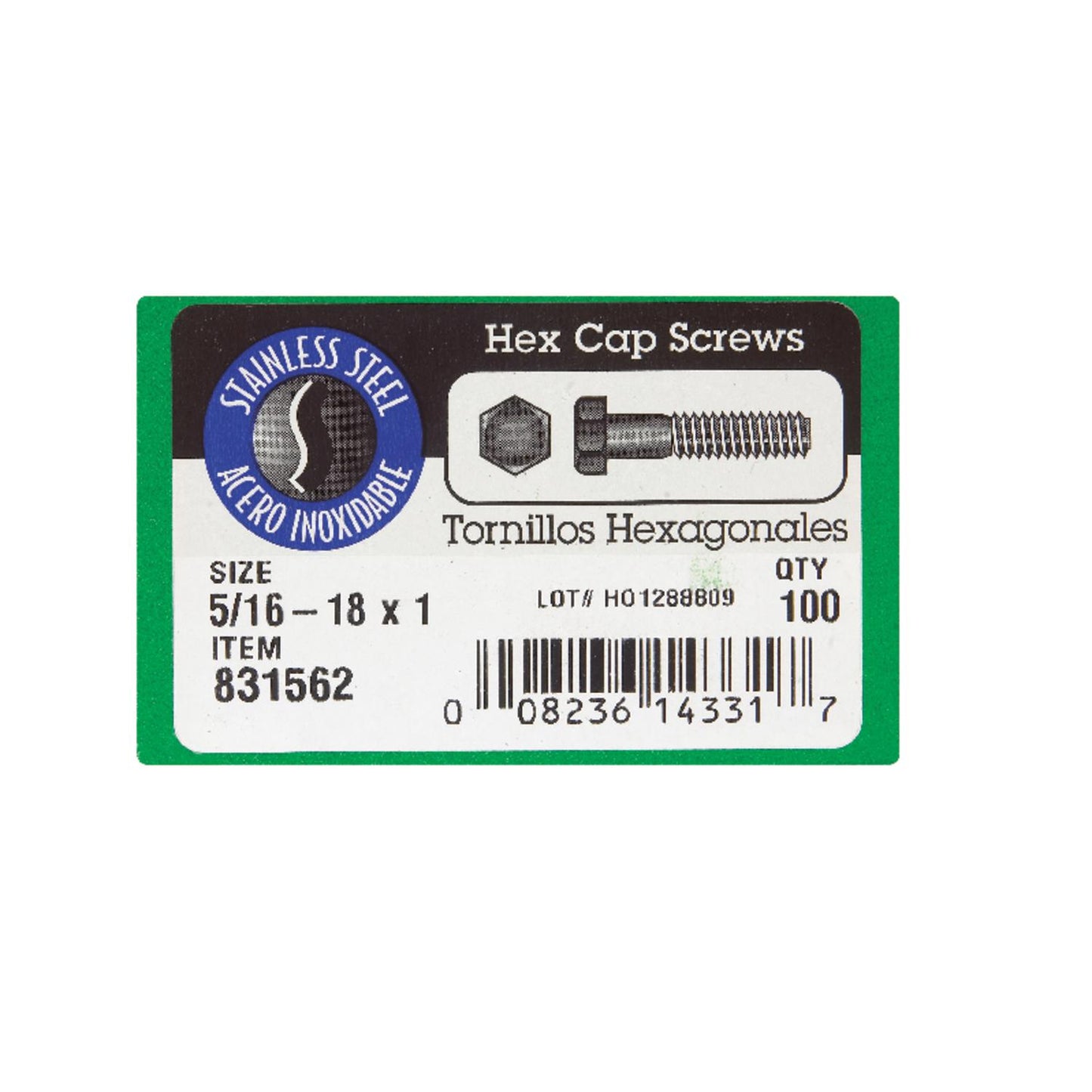 Hillman 5/16-18 in. Diameter x 1 in. Length Stainless Steel Hex Head Cap Screw, 100-Pack