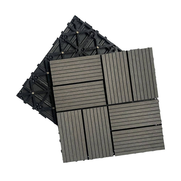 Afoxsos 1 ft. x 1 ft. Dark Grey Plastic Composite Deck Tiles Set, All-Weather for Indoor and Outdoor (20-Pack)