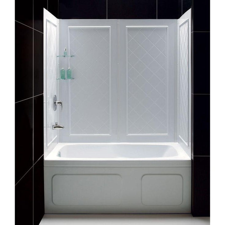 DreamLine QWALL-Tub 28-32 in. D x 56-60 in. W x 60 in. H 4-Piece Easy Up Adhesive Tub Surround, White