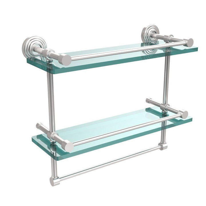16 in. L x 12 in. H x 5 in. W 2-Tier Gallery Clear Glass Bathroom Shelf with Towel Bar in Satin Chrome - Super Arbor