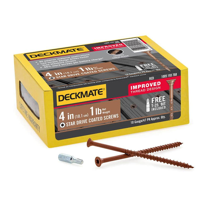 DECKMATE #10 x 4 in. Red Flat Head Square Drive Deck Screw 1 lb.-Box (147-Piece)