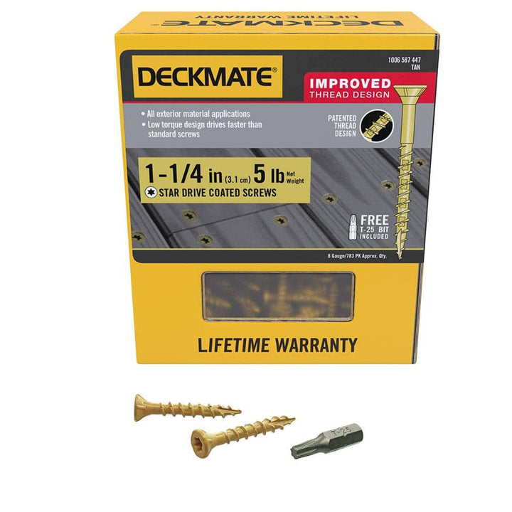 DECKMATE #8 x 1-1/4 in. Tan Exterior Self-Starting Star Drive Flat Head Wood Screws 5 lbs box (325 pcs)
