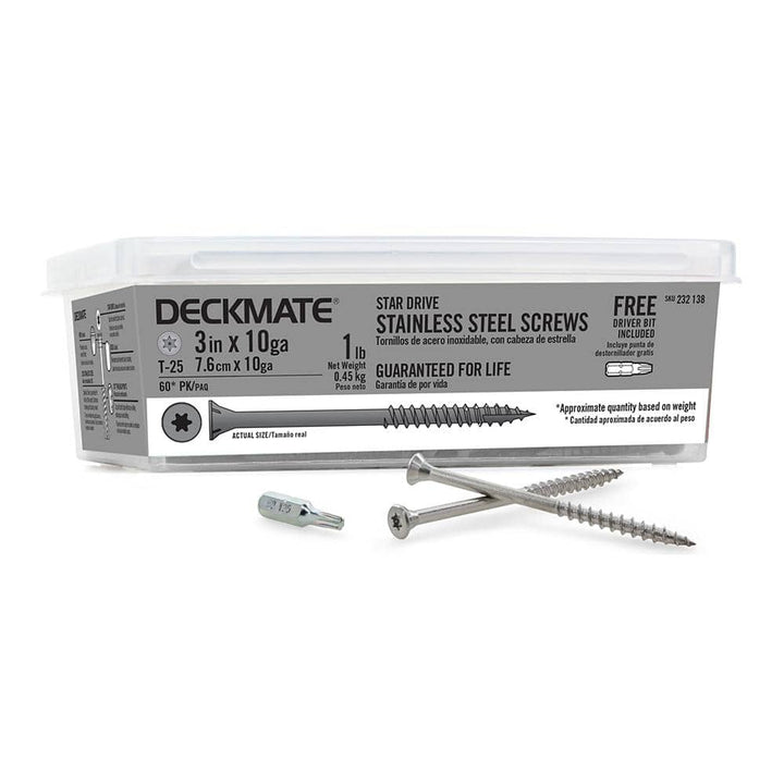 DECKMATE #10 x 3 in. Torx Flat-Head Stainless Steel Wood Deck Screws 1 lb.-Box (60-Piece)