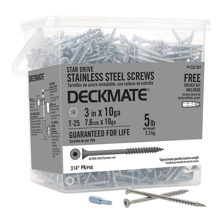 DECKMATE #10 x 3 in. Torx Flat-Head 305 Stainless Steel Wood Deck Screws 5 lb.-Box (314-Piece)