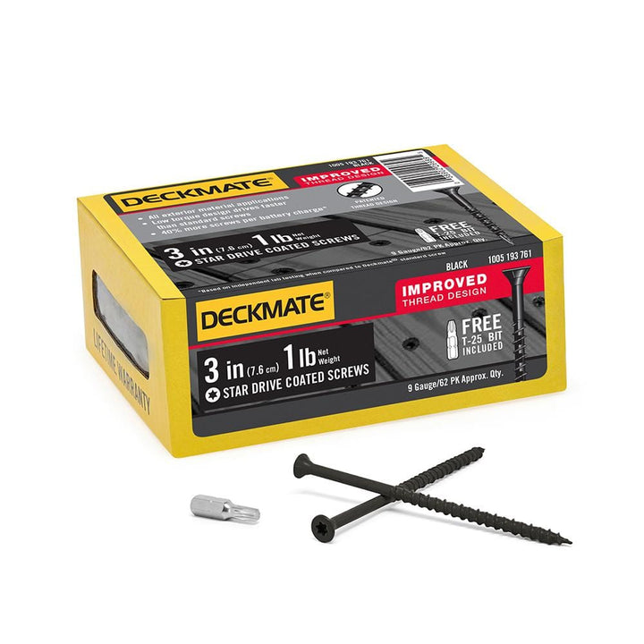 DECKMATE #9 x 3 in. Black Exterior Self-Starting Star Drive Flat Head Deck Screw 1 lb.-Box (73-Piece)