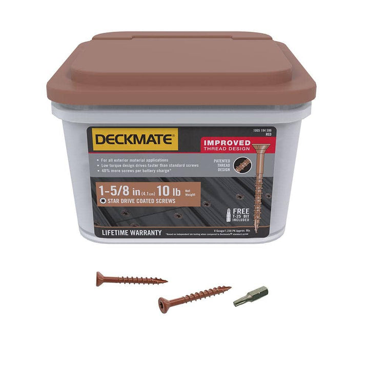 DECKMATE #8 x 1-5/8 in. Red Exterior Self-Starting Star Drive Flat-Head Wood Deck Screw Red 10 lbs box(729 pcs)