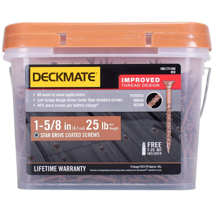 DECKMATE #8 x 1-5/8 in. Red Exterior Self-Starting Star Flat-Head Wood Deck Screws 25 lbs. box (1543 pcs)