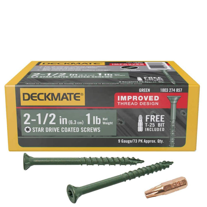 DECKMATE #9 x 2-1/2 in. Green Exterior Self-Starting Star Flat-Head Wood Deck Screws 1 lbs. box (73 pcs)