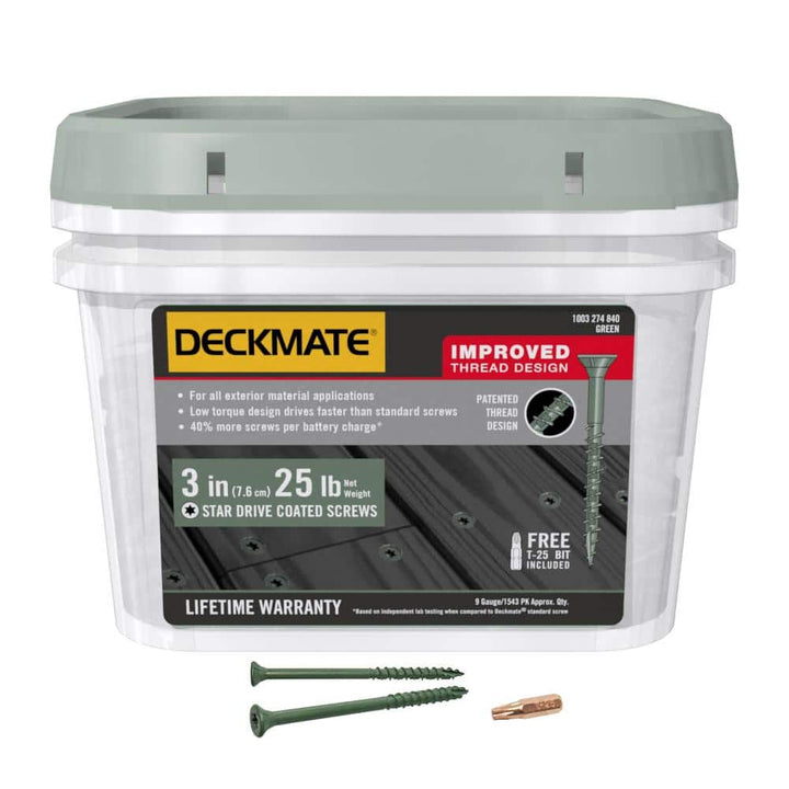 DECKMATE #9 x 3 in. Green Exterior Self-Starting Star Flat-Head Wood Deck Screws 25 lbs box (1543 pcs)
