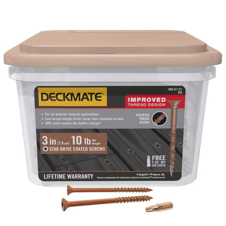 DECKMATE #9 x 3 in. Red Exterior Self-Starting Star Flat-Head Wood Deck Screws 10 lbs. box (618 pcs)
