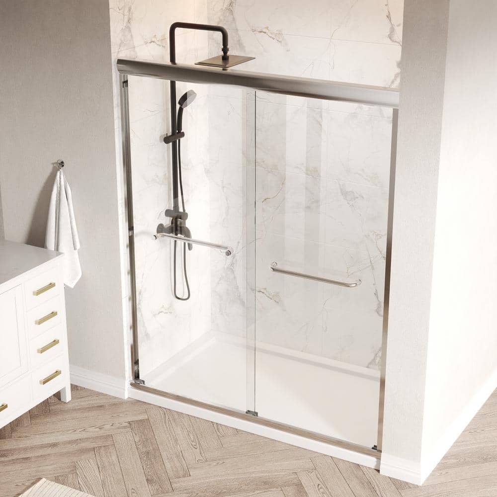 DEERVALLEY 60 in. W x 76 in. H Double Sliding Framed Shower Door in Silver with 1/4 in. (6 mm) Clear Glass