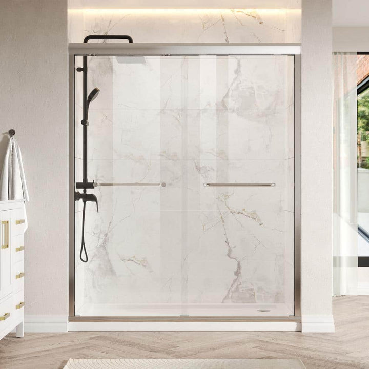 DEERVALLEY 60 in. W x 76 in. H Double Sliding Framed Shower Door in Silver with 1/4 in. (6 mm) Clear Glass