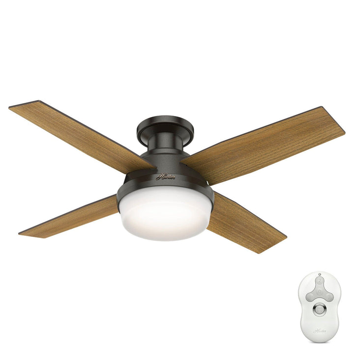 Hunter Dempsey 44-in Noble Bronze LED Indoor Flush Mount Ceiling Fan with Remote (4-Blade)