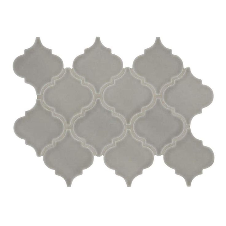 MSI Dove Gray Arabesque 10-1/2 in. x 15-1/2 in. x 8 mm Glossy Ceramic Mesh-Mounted Mosaic Wall Tile (11.7 sq. ft. / case)