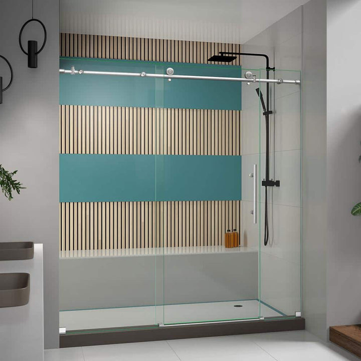 DreamLine Enigma-X 68 in. to 72 in. W x 76 in. H Frameless Sliding Shower Door, Brushed Stainless Steel