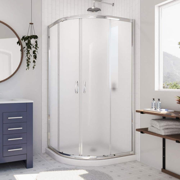 DreamLine Prime 38 in. x 38 in. x 74.75 in. Corner Semi-Frameless Sliding Shower Enclosure in Chrome with White Shower Base