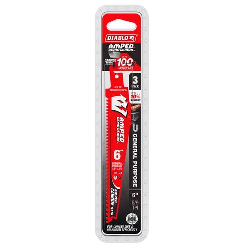 Diablo AMPED Demo Demon Carbide Teeth Reciprocating Saw Blade for General Purpose Cuts 6" 6/9 TPI 3/Pack