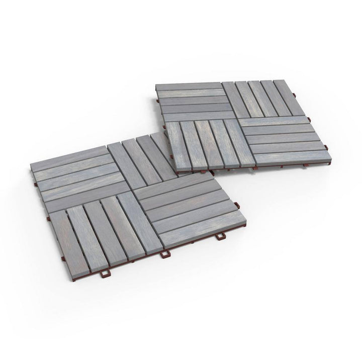 Interbuild 1 ft. x 1 ft. Interlocking Solid Hardwood Acacia Deck Tile in Dusk Grey (10-Piece per Carton - 10 sq. ft.)