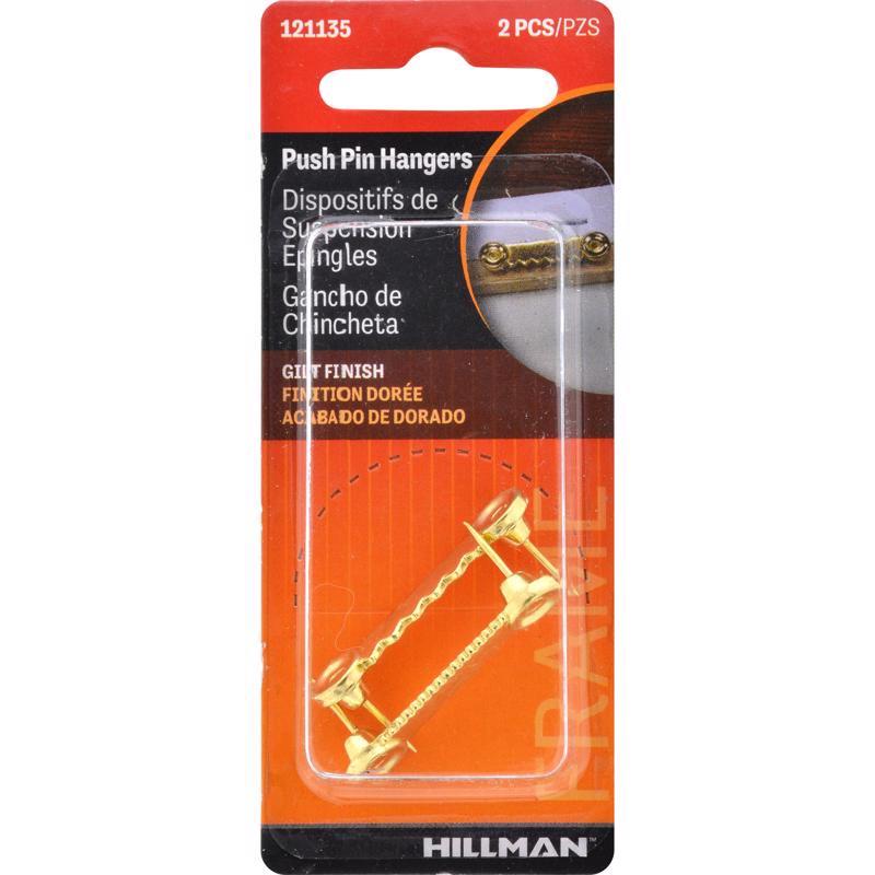 Hillman AnchorWire Gilt Push Pin Picture Hanger, 1 lb Capacity, 2-Pack