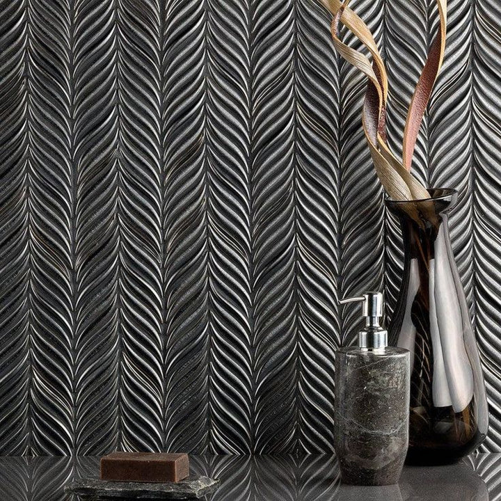 Divine Alula Gunmetal 10 in. x 12 in. Glazed Ceramic Mosaic Tile (0.85 Sq. Ft.)