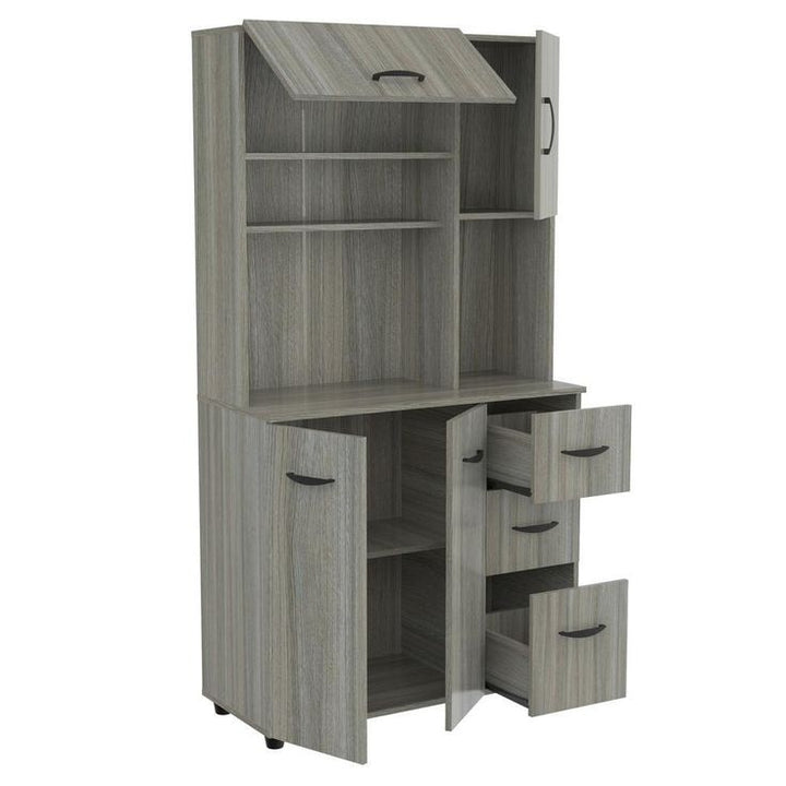 Aoibox Microwave Storage Utility Kitchen Cabinet in Smoke Oak - 35 in. W x 66.1 in. H x 15.4 in. D