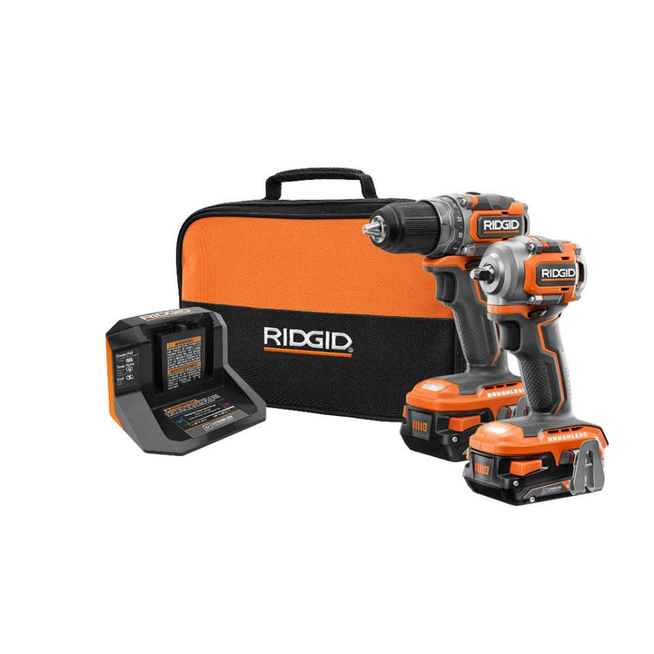 18-Volt SubCompact Li-Ion Brushless 1/2 in. Drill Kit with 3/8 in. Impact Wrench, (2) 2.0 Ah Battery, Charger, and Bag - Super Arbor