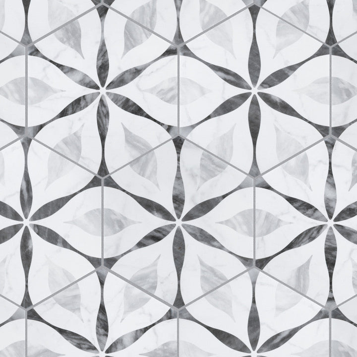Merola Tile Classico Bardiglio Hexagon Flower 7 in. x 8 in. Porcelain Floor and Wall Tile (7.67 sq. ft. / case)