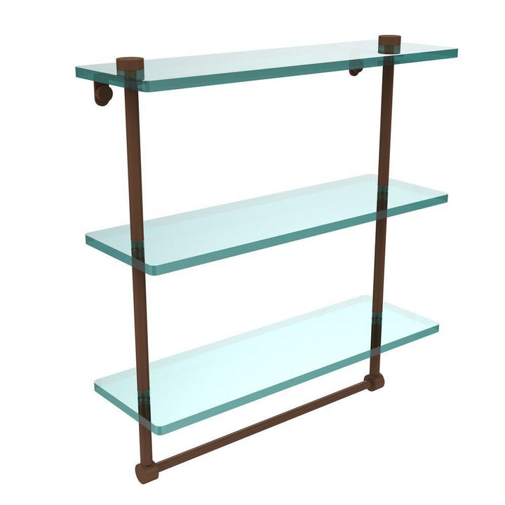 16 in. L x 18 in. H x 5 in. W 3-Tier Clear Glass Bathroom Shelf with Towel Bar in Antique Bronze - Super Arbor