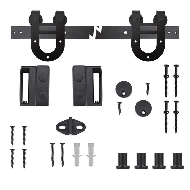 72 in. Black Horseshoe Sliding Barn Door Track and Hardware Kit