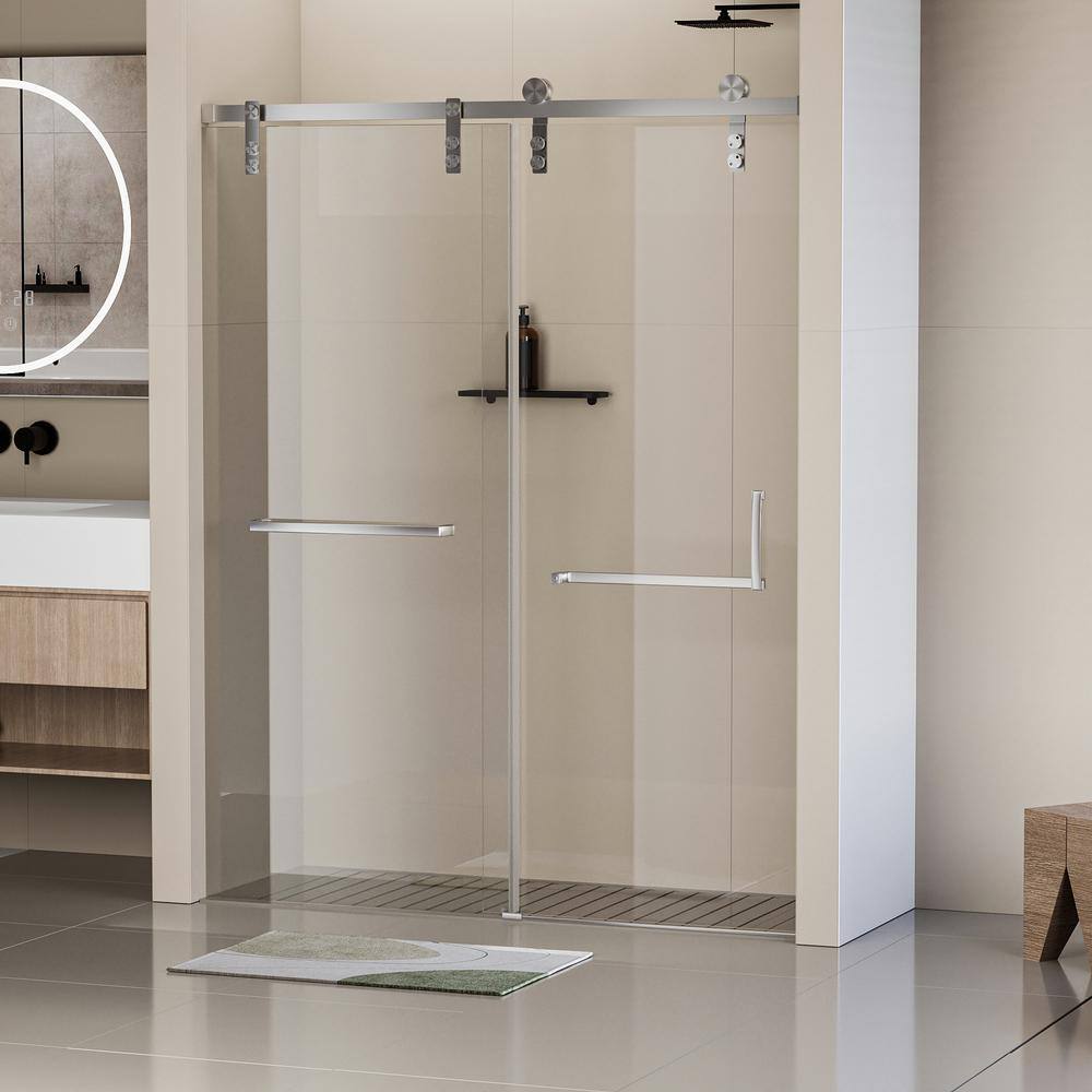 EAKYHOM 60 in. W x 76 in. H Soft Closing Single Sliding Frameless Shower Door in Brushed Nickel Finish with 5/16" Tempered Glass