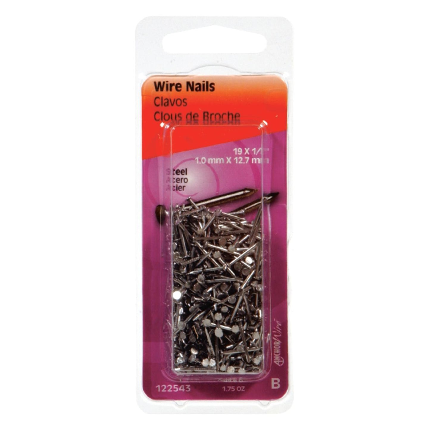 Hillman 19 Ga x 1/2 in Bright Steel Wire Nails, 1 Pack, 1.75 oz