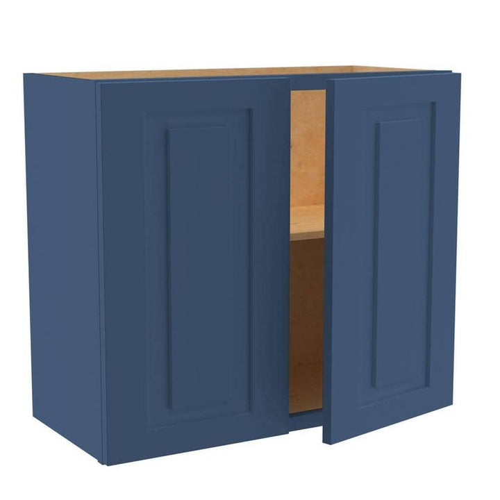 Home Decorators Collection Grayson 27 in. W x 12 in. D x 24 in. H Assembled Plywood Wall Bridge Kitchen Cabinet in Mythic Blue with Soft Close