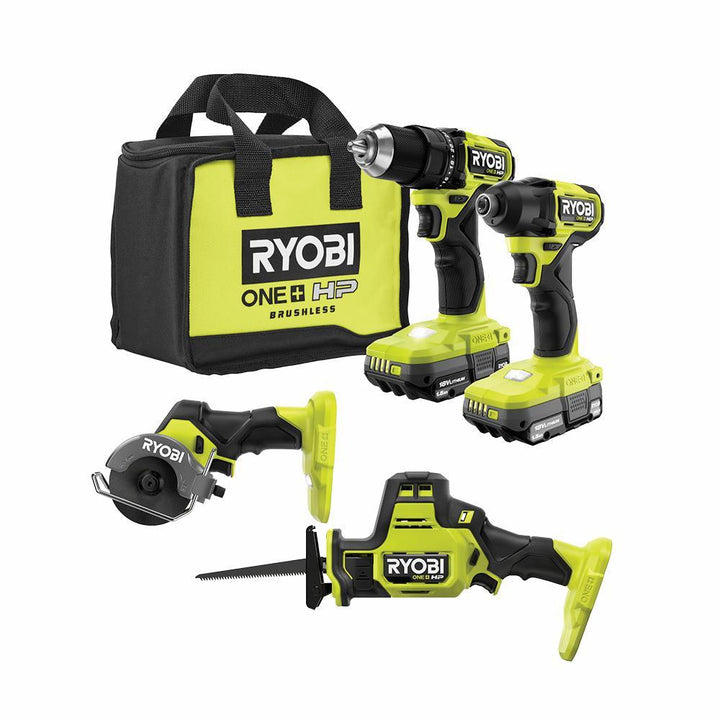 ONE+ HP 18V Brushless Cordless Compact 4-Tool Combo Kit with (2) 1.5 Ah Batteries, Charger, and Bag - Super Arbor