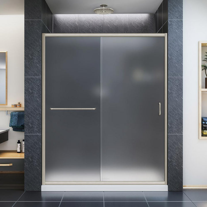 Infinity-Z 56 to 60 in. x 72 in. Semi-Semi-Frameless Sliding Shower Door in Brushed Nickel - Super Arbor