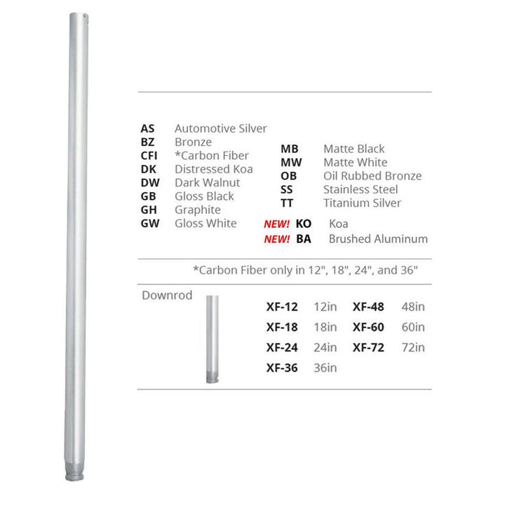 12 in. Carbon Fiber Fan Downrod for Modern Forms or WAC Lighting Fans
