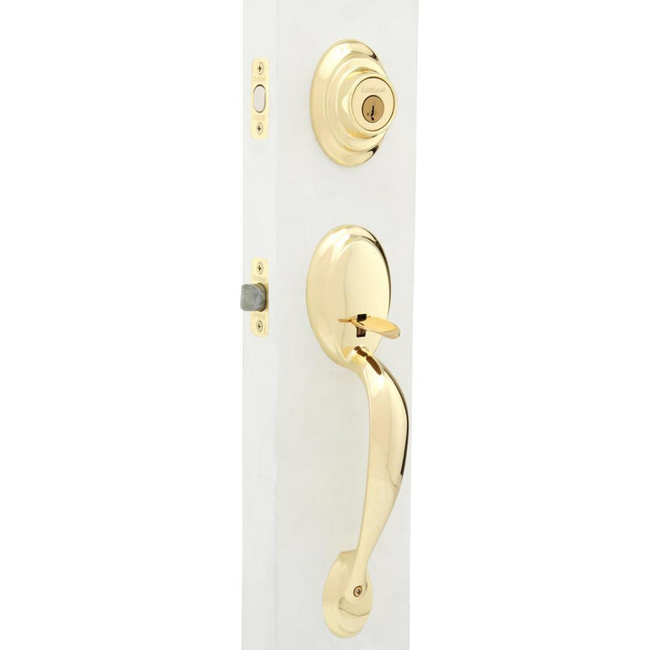 Dakota Polished Brass Single Cylinder Door Handleset with Tylo Door Knob Featuring SmartKey Security - Super Arbor