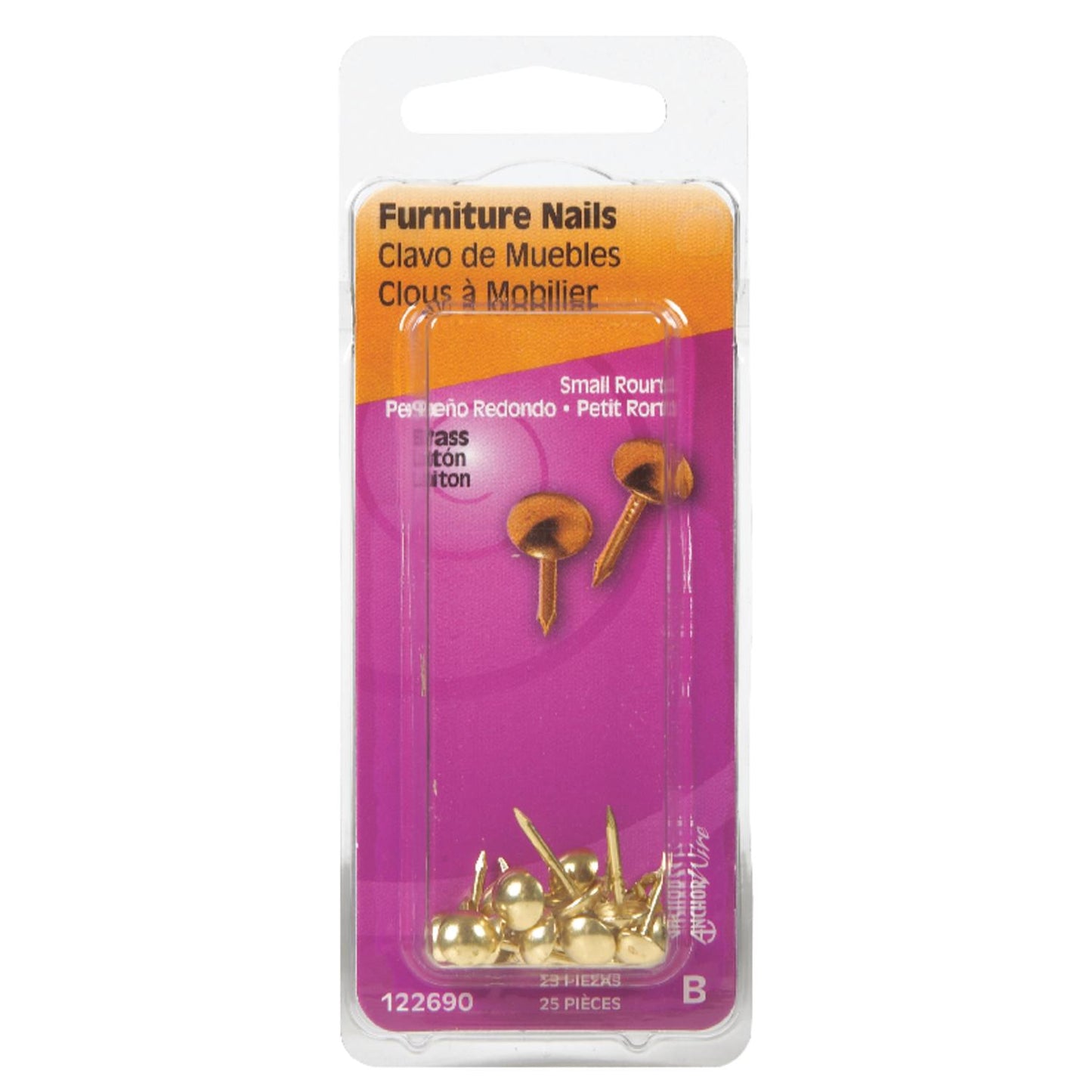 Hillman 7/16 in. Furniture Brass-Plated Round Head Nails, 25-Pack