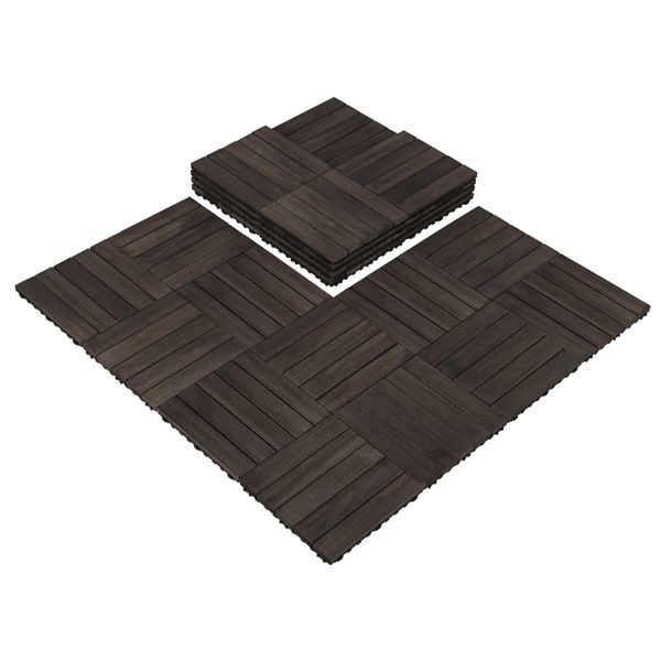 Topeakmart Pack of 27 Interlocking Wood Flooring Tiles Indoor & Outdoor for Patio Garden Deck Poolside 12''x12'' Dark Brown