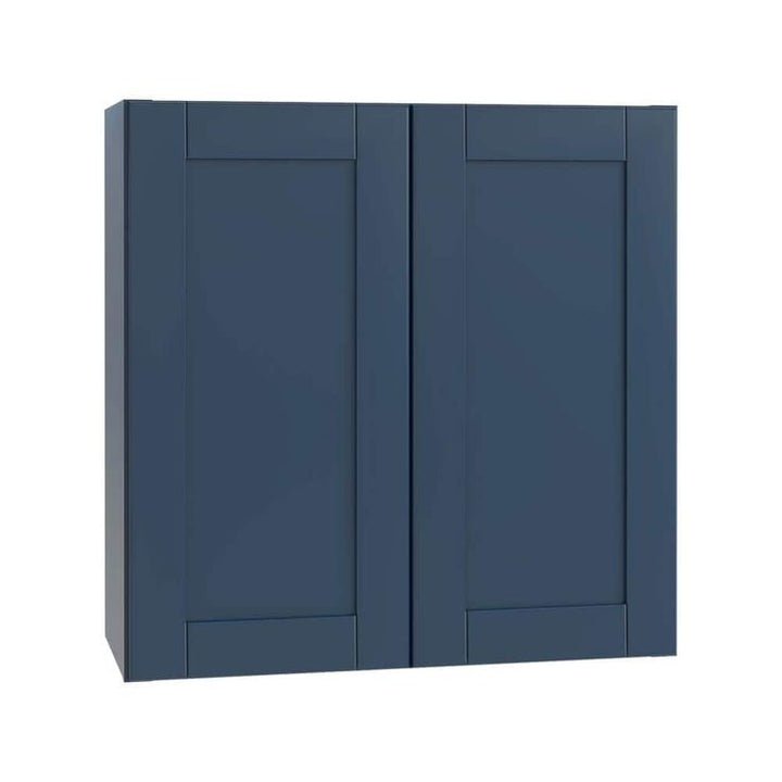 Home Decorators Collection Washington Vessel Blue Plywood Shaker Assembled Wall Kitchen Cabinet 3 Shelves Soft Close 30 in W x 12 in D x 36 in H