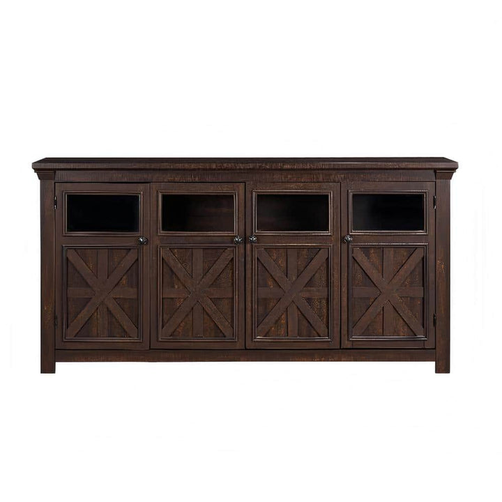 FUNKOL 68.3 in. x 15.35 in. x 34.65 in. Vintage MDF Ready to Assemble Base Storage Cabinet in Espresso with 4-Doors