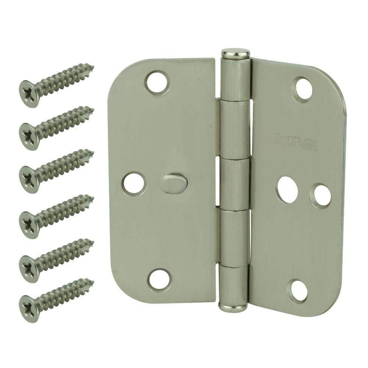 Everbilt 3-1/2 in. Satin Nickel Door Hinges, 5/8 in. Radius Security Butt Hinges Value Pack (3-Pack)