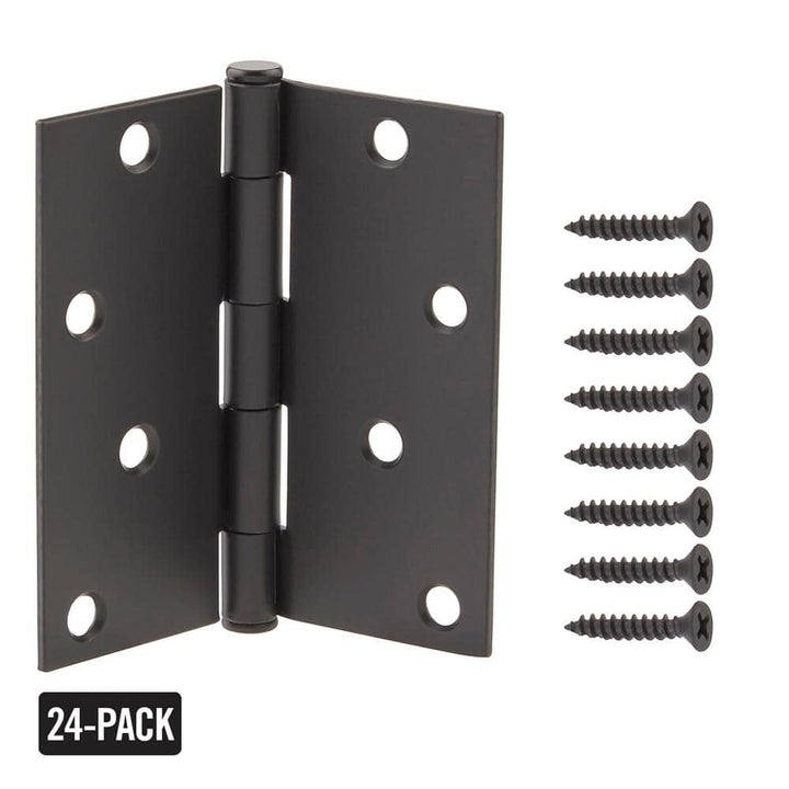 Everbilt 4 in. Square Corner Matte Black Butt Door Hinge, Removable Pin (24-Pack)